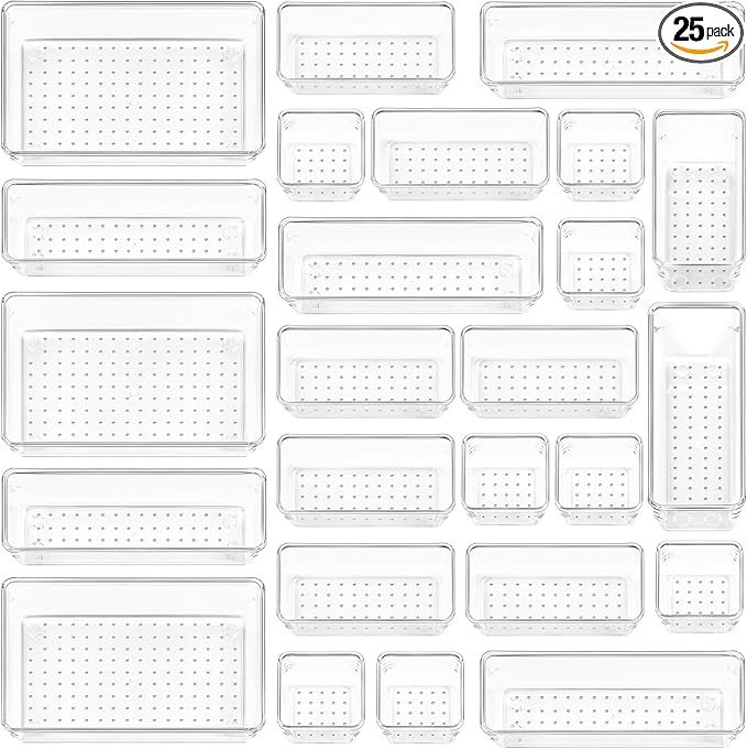 Vtopmart 25-piece clear plastic drawer organizer set