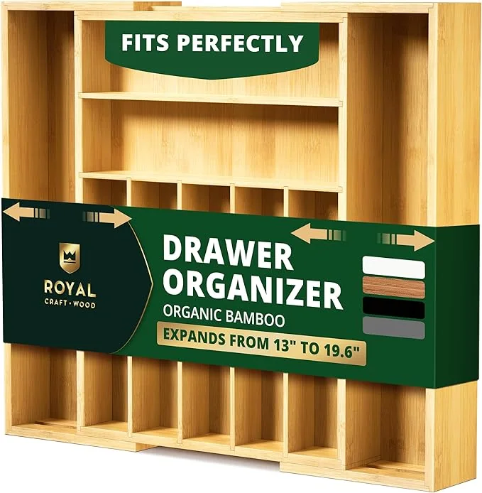 ROYAL CRAFT WOOD expandable bamboo kitchen drawer organizer