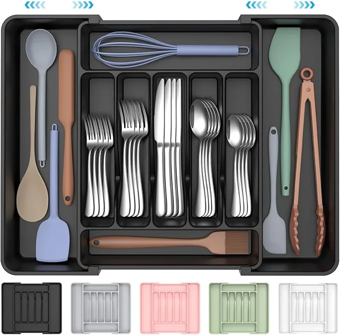 Expandable kitchen drawer organizer with multiple compartments