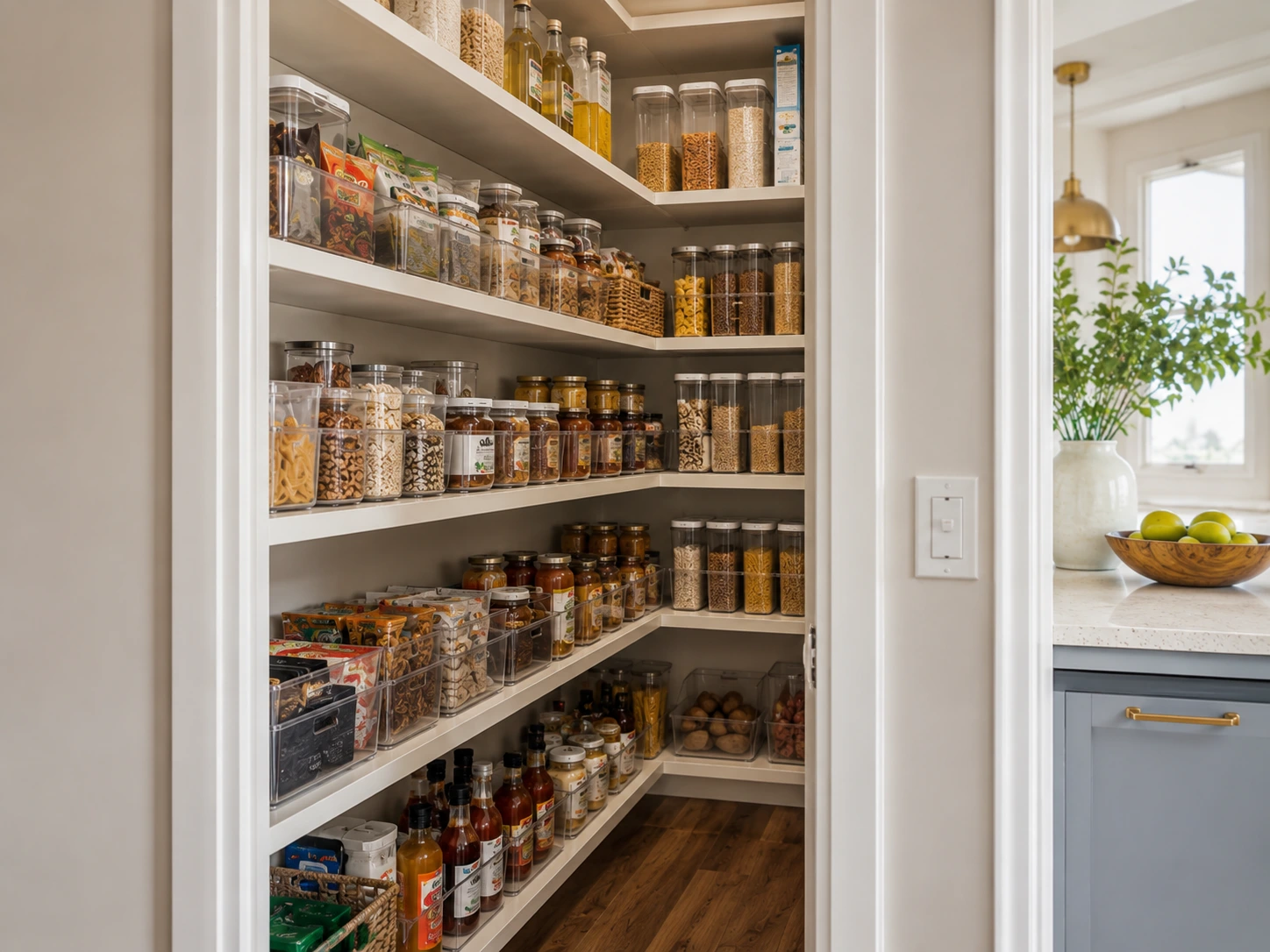 Small narrow pantry organization